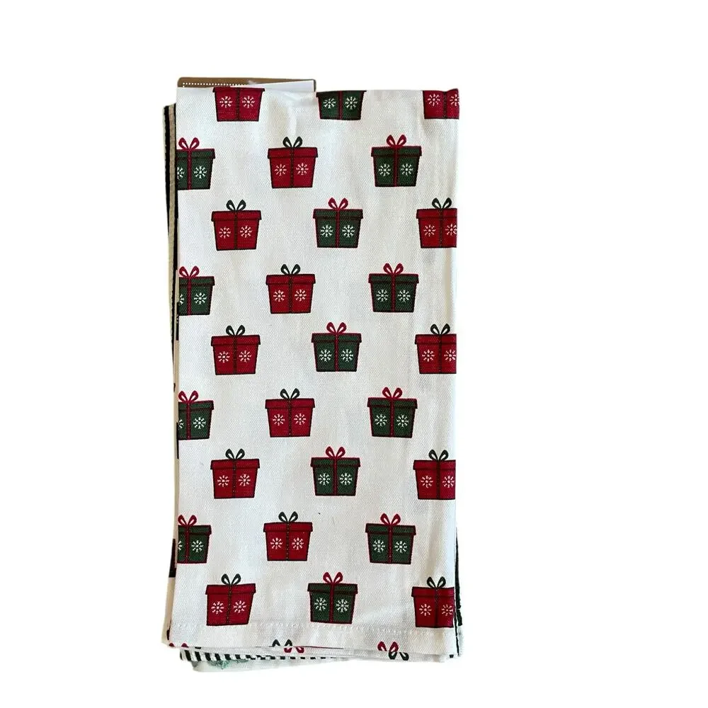 Cupcakes & Cashmere Christmas Present Kitchen Towels Set of 3 Embroidered New